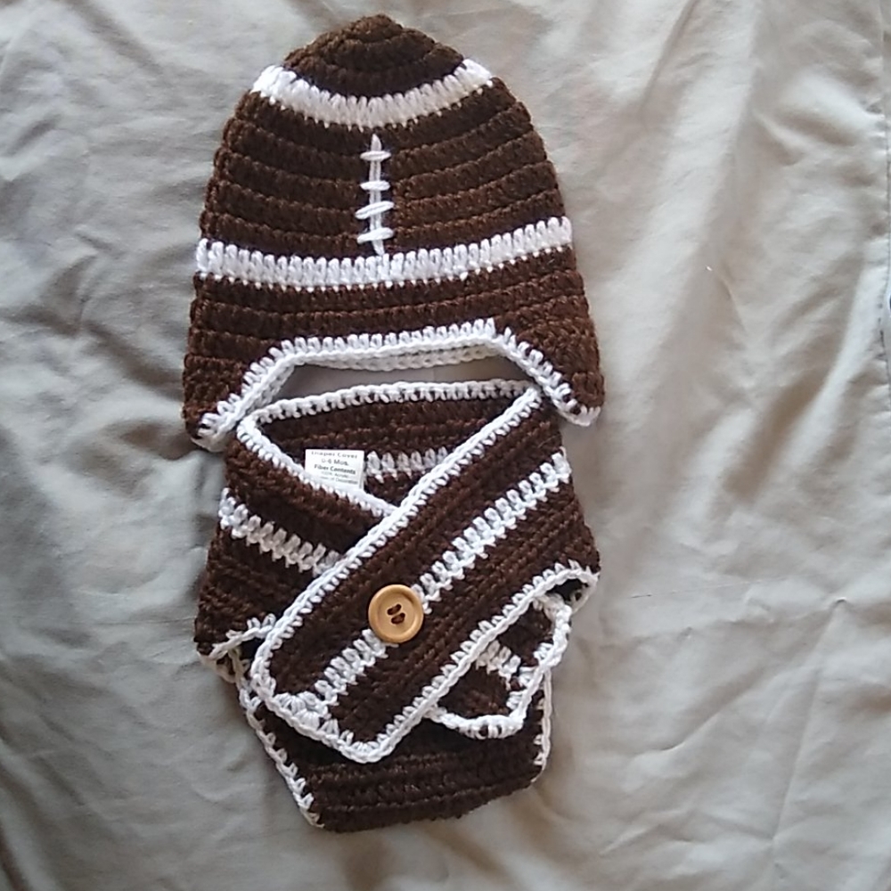 Newborn Football Beanie and Diaper cover set